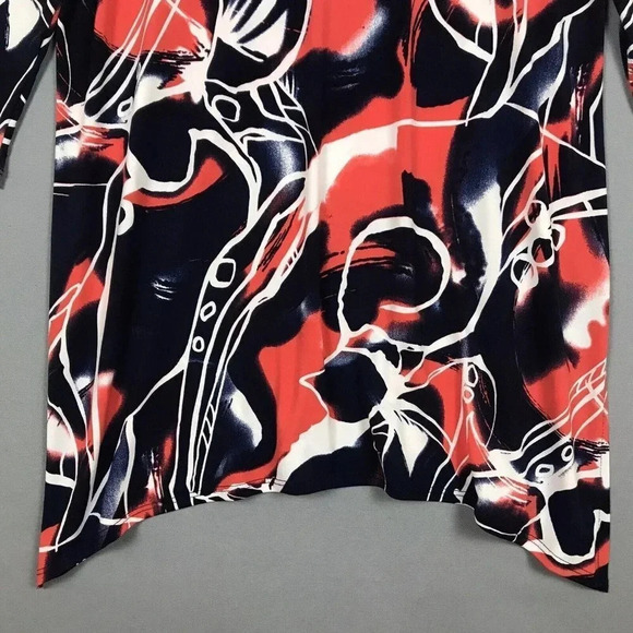 Clara Sun Woo Tunic Top Women Size Medium M Slinky Print 3/4 Sleeve Asymmetrical - Picture 4 of 13